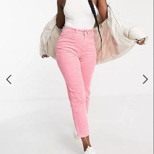 MONKI Pink High waist ankle length corduroy trousers in size 34